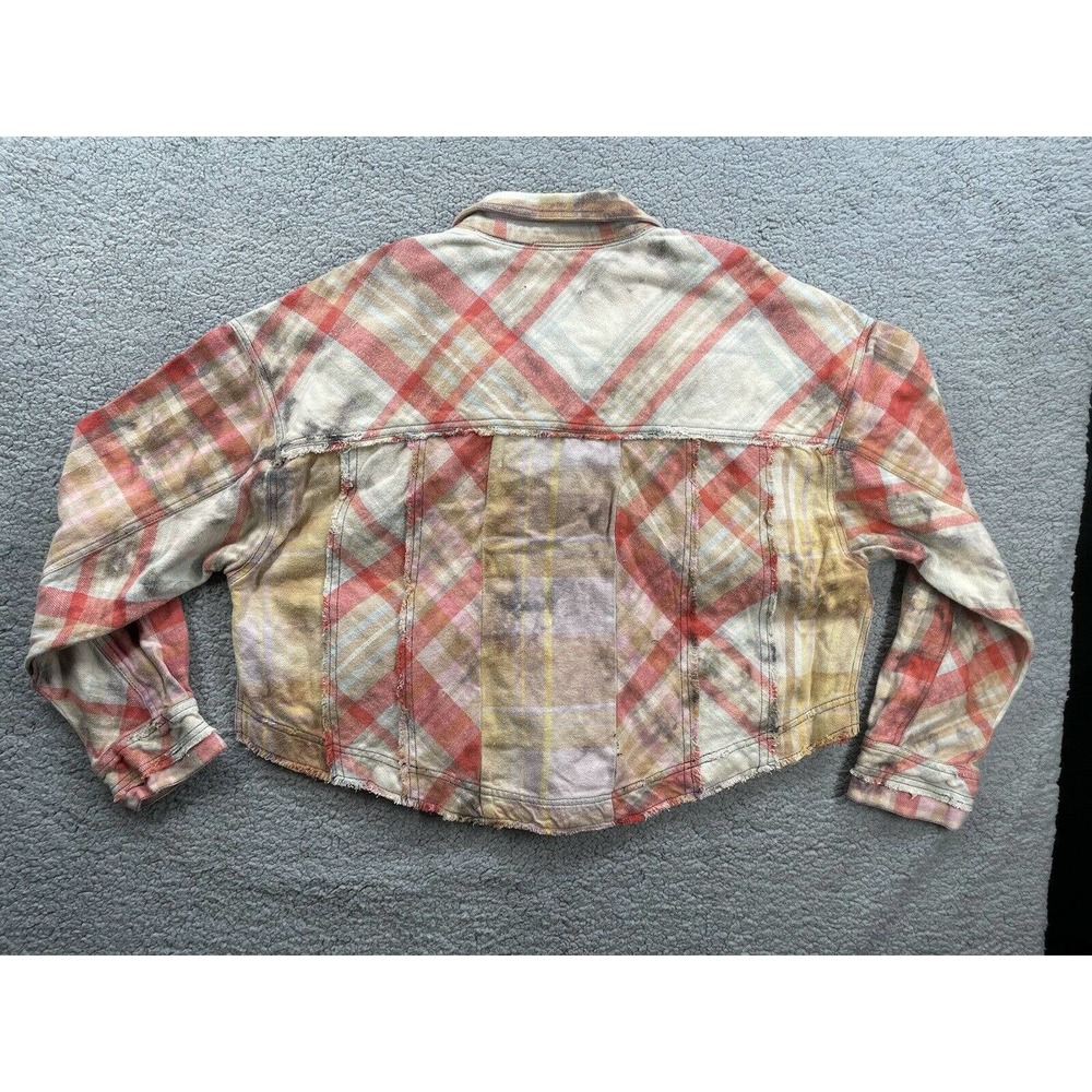 Free People Forever Plaid Shirt Boxy Raw Hem Distressed Button Down Shirt Large - Picture 7 of 11